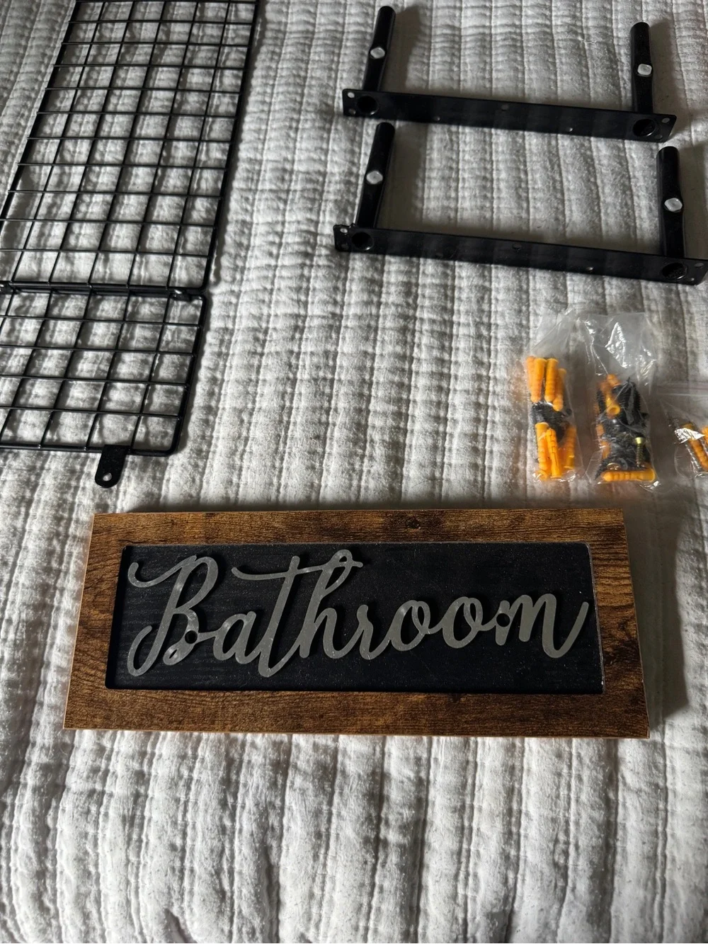 Rustic Floating Bathroom Shelves Set with Wire Basket & 